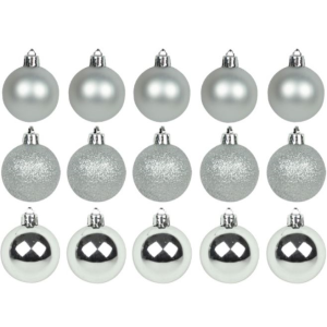 BOLA NATAL MISTA PRATA -PEQ- 4CM-15 PEÇAS NO TUBO