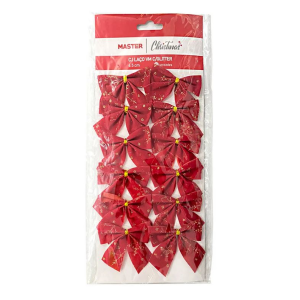ENFEITE LAÇO VERMELHO GLITTER 12 PEÇAS - 6,5CM